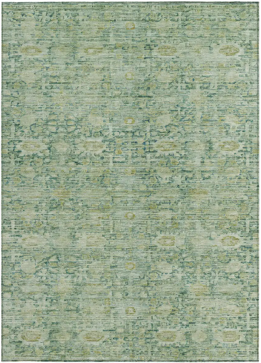 Artichoke Green And Teal Blue Oriental Washable Indoor Outdoor Area Rug Photo 3