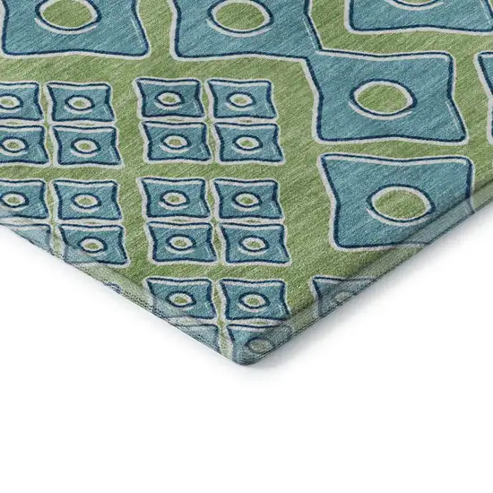 Artichoke Green And Teal Geometric Washable Area Rug With UV Protection Photo 9