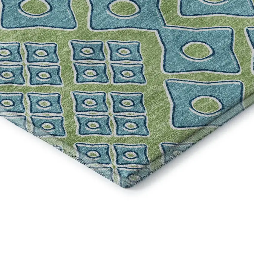 Artichoke Green And Teal Geometric Washable Area Rug With UV Protection Photo 9