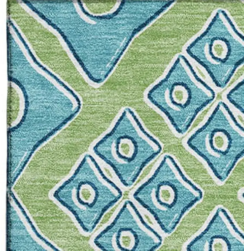 Artichoke Green And Teal Geometric Washable Area Rug With UV Protection Photo 5
