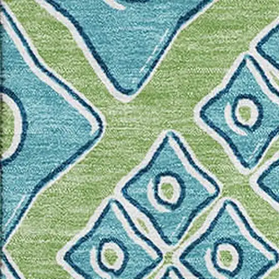 Artichoke Green And Teal Geometric Washable Area Rug With UV Protection Photo 4