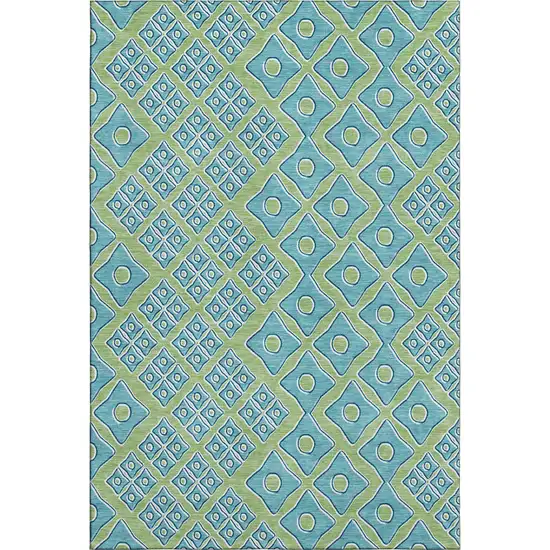 Artichoke Green And Teal Geometric Washable Area Rug With UV Protection Photo 2