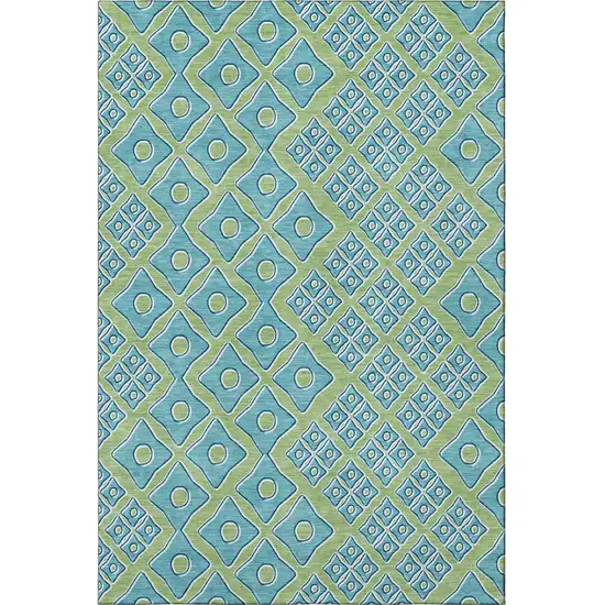 Artichoke Green And Teal Geometric Washable Area Rug With UV Protection Photo 5