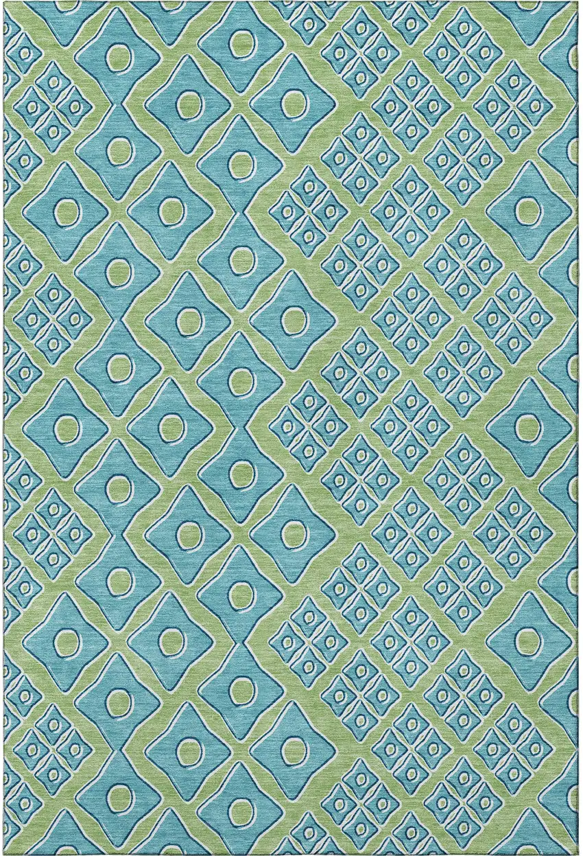 Artichoke Green And Teal Geometric Washable Area Rug With UV Protection Photo 5