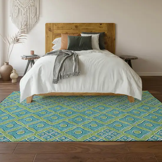 Artichoke Green And Teal Geometric Washable Area Rug With UV Protection Photo 7