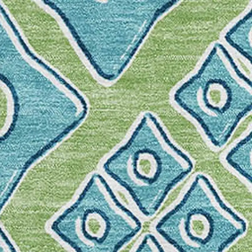 Artichoke Green And Teal Geometric Washable Area Rug With UV Protection Photo 4