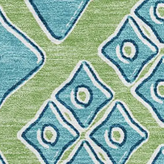 Artichoke Green And Teal Geometric Washable Area Rug With UV Protection Photo 4