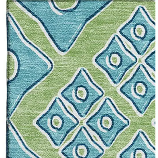 Artichoke Green And Teal Geometric Washable Area Rug With UV Protection Photo 5