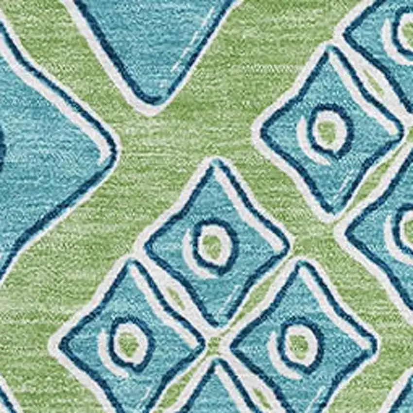 Artichoke Green And Teal Geometric Washable Area Rug With UV Protection Photo 4