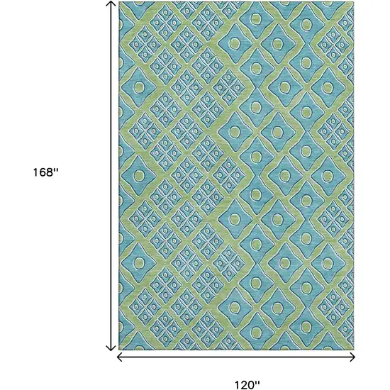 Artichoke Green And Teal Geometric Washable Area Rug With UV Protection Photo 3