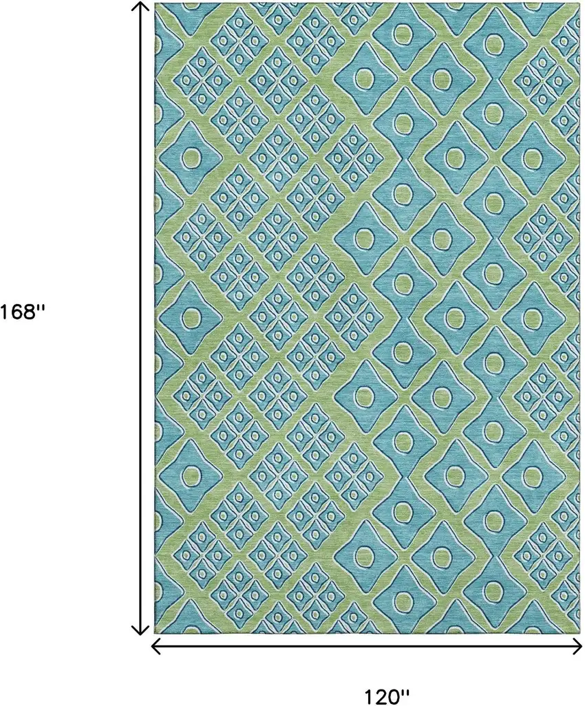 Artichoke Green And Teal Geometric Washable Area Rug With UV Protection Photo 3