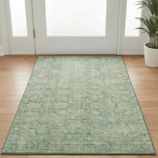 Artichoke Green And Teal Oriental Washable Area Rug With UV Protection Photo 2