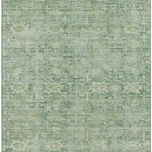 Photo of Artichoke Green And Teal Oriental Washable Area Rug With UV Protection