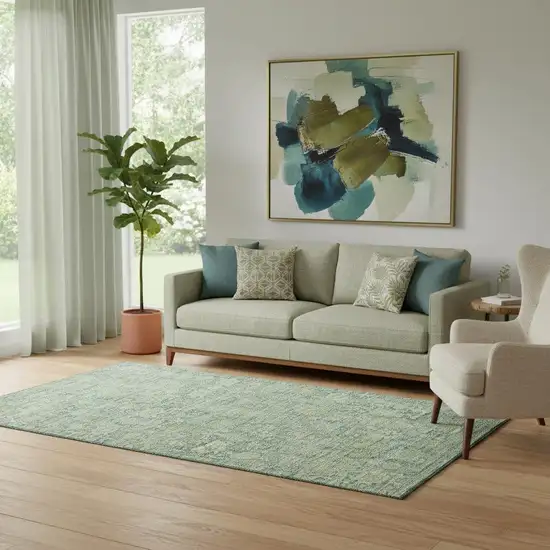 Artichoke Green And Teal Oriental Washable Area Rug With UV Protection Photo 2