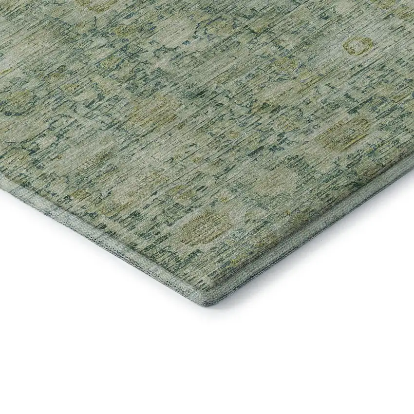 Artichoke Green And Teal Oriental Washable Area Rug With UV Protection Photo 7