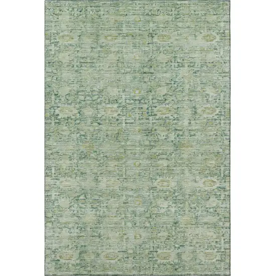 Artichoke Green And Teal Oriental Washable Area Rug With UV Protection Photo 3