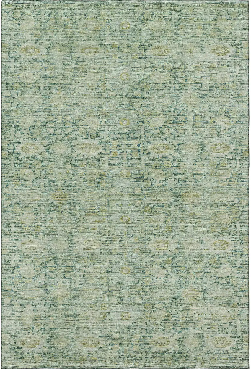 Artichoke Green And Teal Oriental Washable Area Rug With UV Protection Photo 3