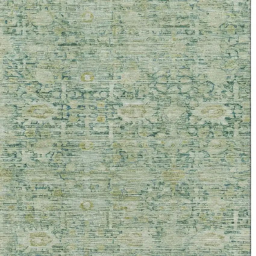 Artichoke Green And Teal Oriental Washable Area Rug With UV Protection Photo 2