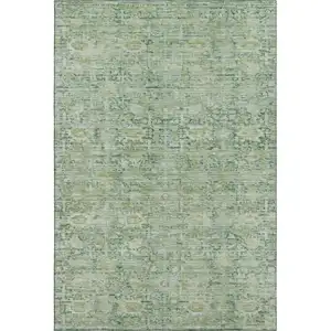 Photo of Artichoke Green And Teal Oriental Washable Area Rug With UV Protection