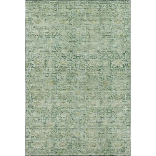 Artichoke Green And Teal Oriental Washable Area Rug With UV Protection Photo 1