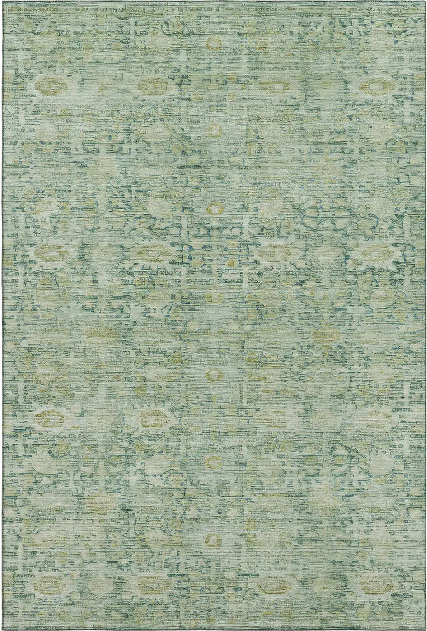 Artichoke Green And Teal Oriental Washable Area Rug With UV Protection Photo 1