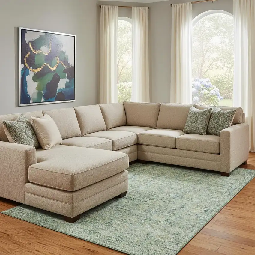 Artichoke Green And Teal Oriental Washable Area Rug With UV Protection Photo 2