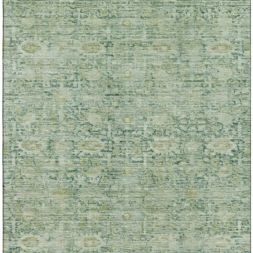 Artichoke Green And Teal Oriental Washable Area Rug With UV Protection Photo 3