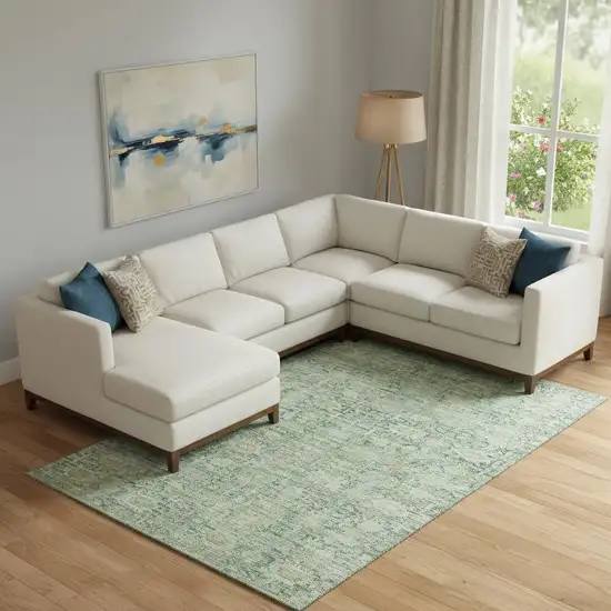 Artichoke Green And Teal Oriental Washable Area Rug With UV Protection Photo 2