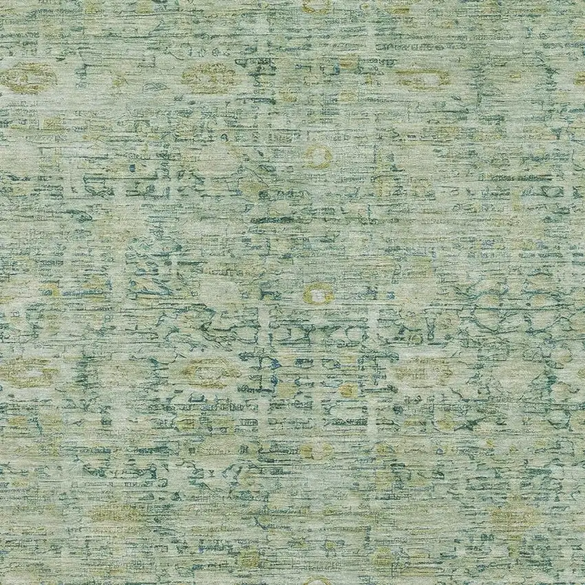 Artichoke Green And Teal Oriental Washable Area Rug With UV Protection Photo 2