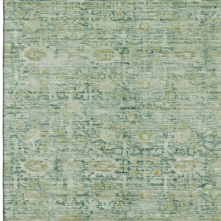 Artichoke Green And Teal Oriental Washable Area Rug With UV Protection Photo 2