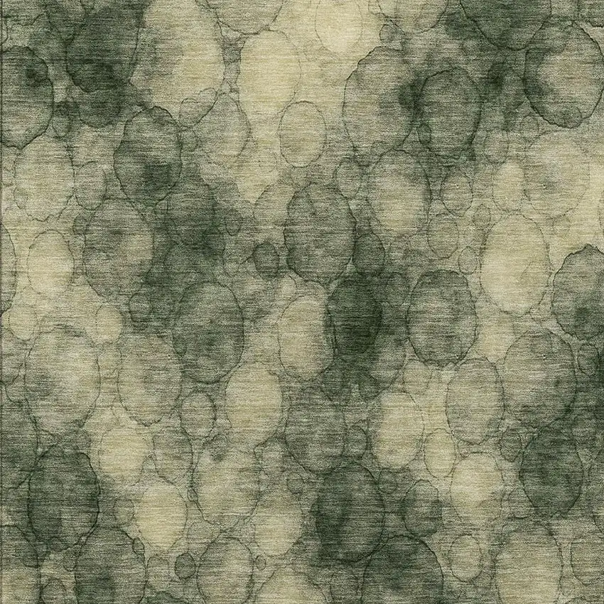 Artichoke Green And Wheat Abstract Washable Indoor Outdoor Area Rug Photo 2