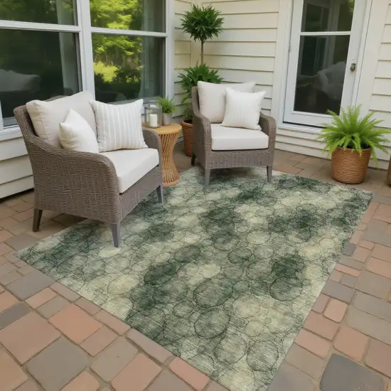 Artichoke Green And Wheat Abstract Washable Indoor Outdoor Area Rug Photo 4