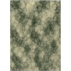 Photo of Artichoke Green And Wheat Abstract Washable Indoor Outdoor Area Rug