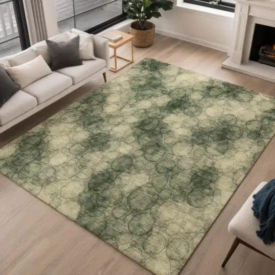 Artichoke Green And Wheat Abstract Washable Indoor Outdoor Area Rug Photo 5