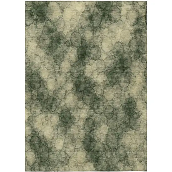 Artichoke Green And Wheat Abstract Washable Indoor Outdoor Area Rug Photo 1