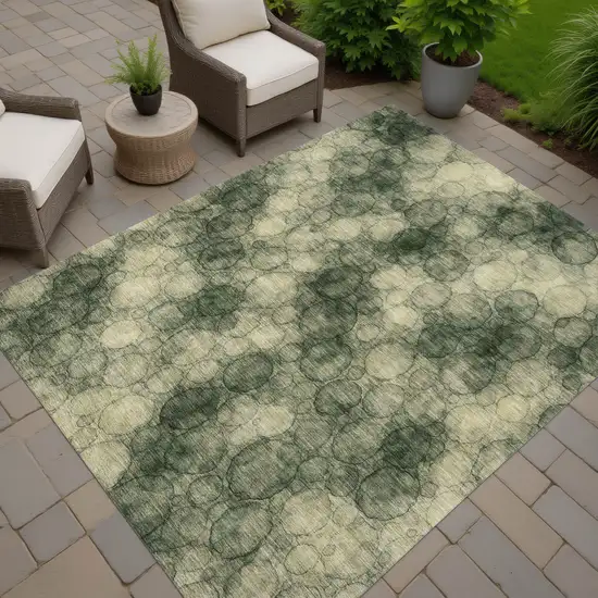 Artichoke Green And Wheat Abstract Washable Indoor Outdoor Area Rug Photo 7