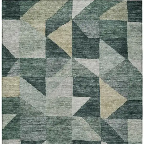 Artichoke Green And Wheat Geometric Washable Indoor Outdoor Area Rug Photo 3
