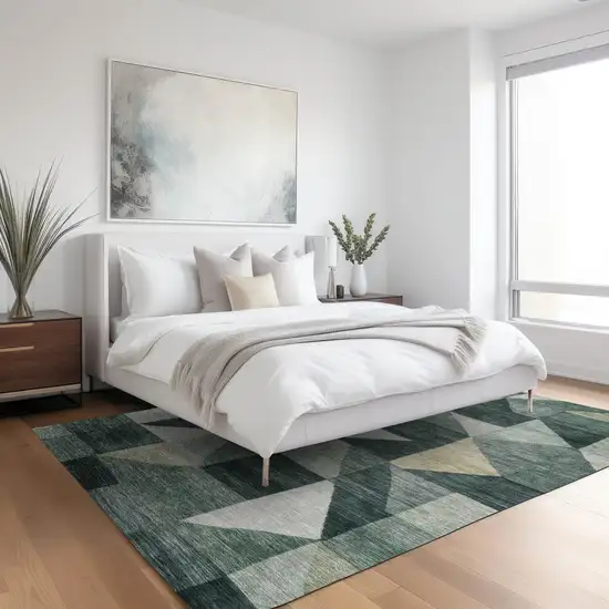 Artichoke Green And Wheat Geometric Washable Indoor Outdoor Area Rug Photo 6