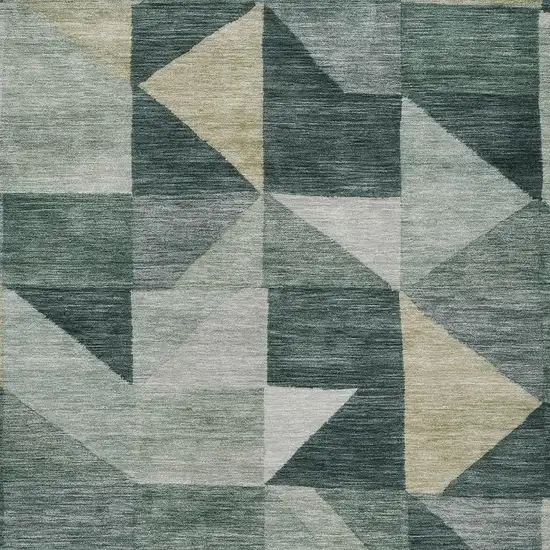 Artichoke Green And Wheat Geometric Washable Indoor Outdoor Area Rug Photo 2