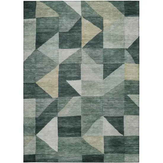 Artichoke Green And Wheat Geometric Washable Indoor Outdoor Area Rug Photo 3