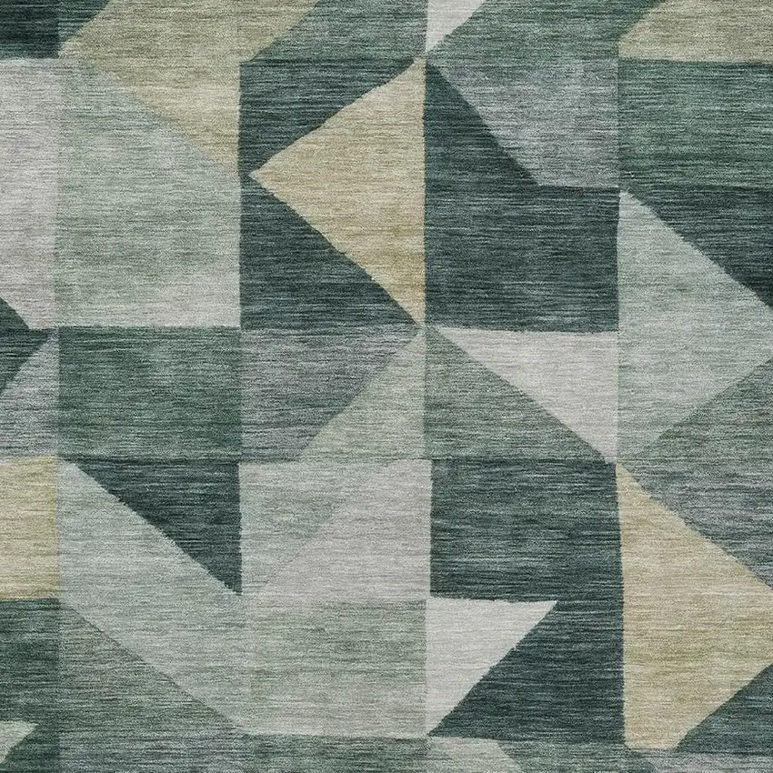 Artichoke Green And Wheat Geometric Washable Indoor Outdoor Area Rug Photo 2