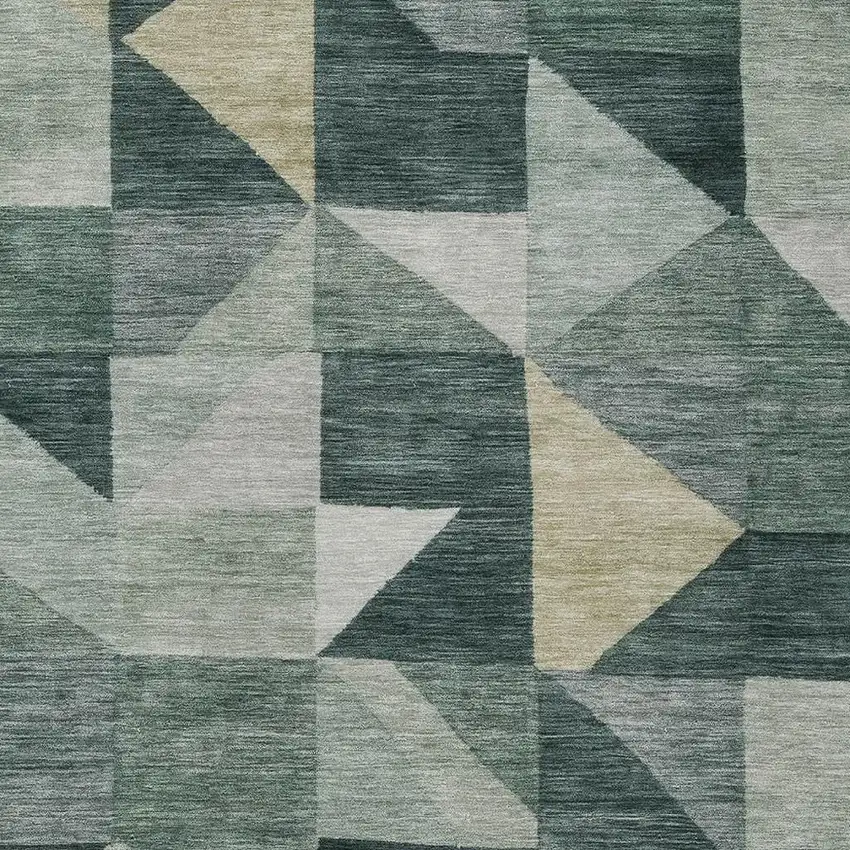 Artichoke Green And Wheat Geometric Washable Indoor Outdoor Area Rug Photo 2