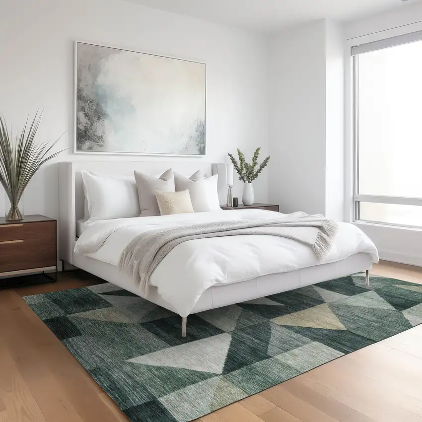 Artichoke Green And Wheat Geometric Washable Indoor Outdoor Area Rug Photo 6