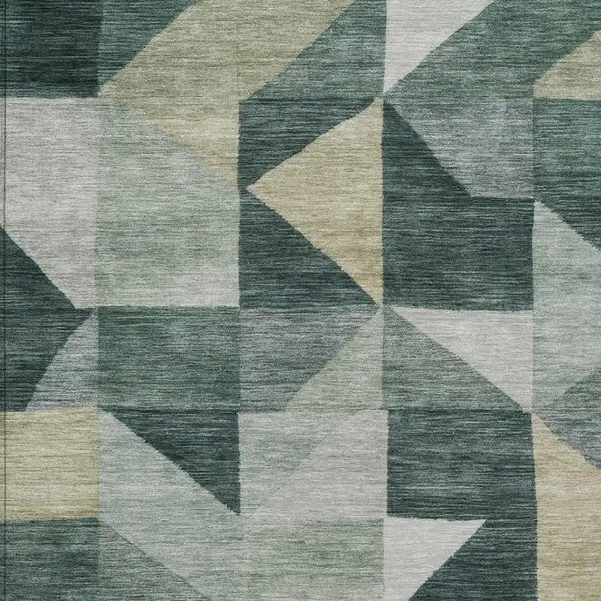 Artichoke Green And Wheat Geometric Washable Indoor Outdoor Area Rug Photo 2