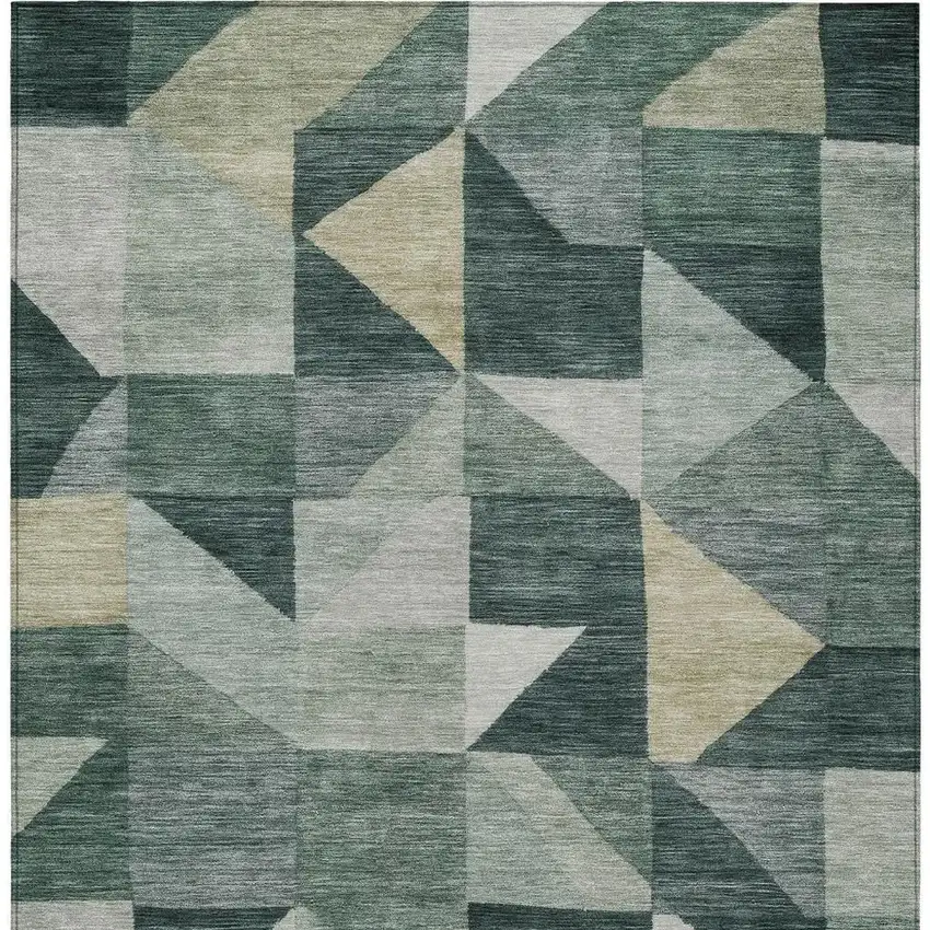 Artichoke Green And Wheat Geometric Washable Indoor Outdoor Area Rug Photo 3
