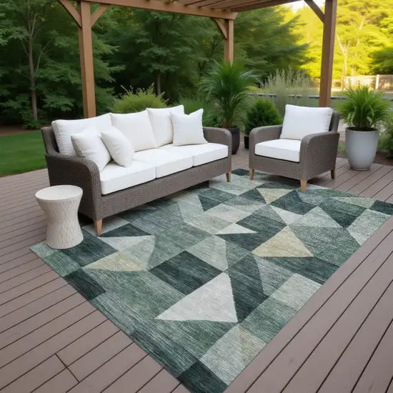 Artichoke Green And Wheat Geometric Washable Indoor Outdoor Area Rug Photo 7