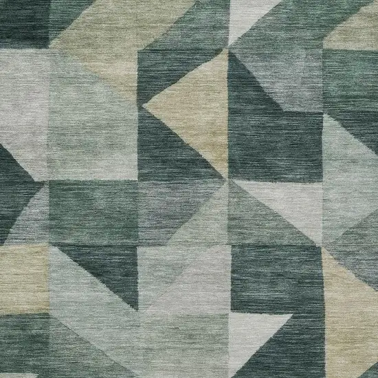 Artichoke Green And Wheat Geometric Washable Indoor Outdoor Area Rug Photo 2