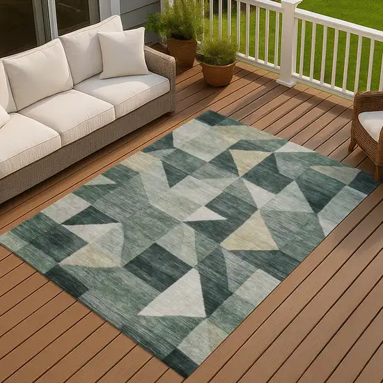 Artichoke Green And Wheat Geometric Washable Indoor Outdoor Area Rug Photo 4