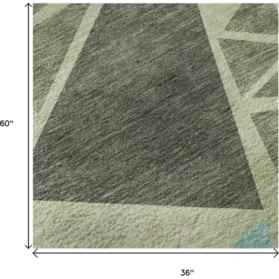 Artichoke Green Aqua And Ivory Geometric Washable Area Rug With UV Protection Photo 9