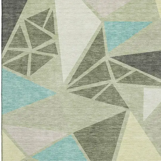 Artichoke Green Aqua And Ivory Geometric Washable Area Rug With UV Protection Photo 3